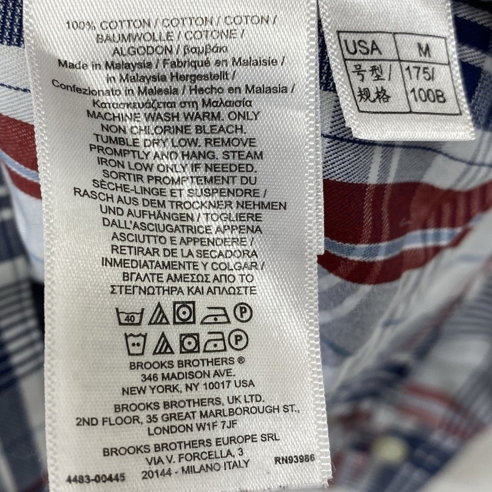 Brooks Brothers Regent Button Down Shirt Mens M Red White Blue Plaid Non-Iron - Picture 5 of 10